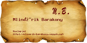 Mlinárik Barakony névjegykártya